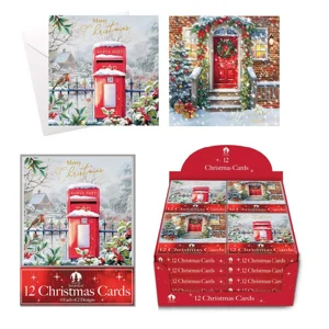 24 x Festive Door & Postbox Christmas Cards 12pk