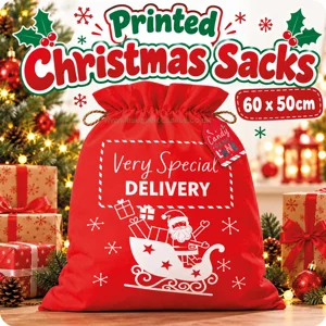 24 x Printed Christmas Sacks 60x50cm