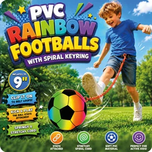24 x PVC Rainbow Footballs With Spiral Keychain 9