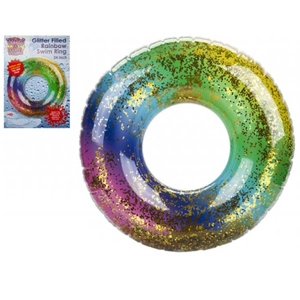 6 x Inflatable Rainbow Glitter Swim Rings