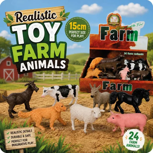 24 x Realistic Toy Farm Animals 15cm