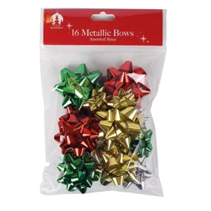 12 x Gift Wrap Bows Red/Gold/Green/Silver 16pk