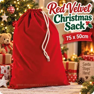 10 x Red Velvet Christmas Sacks 75x50cm
