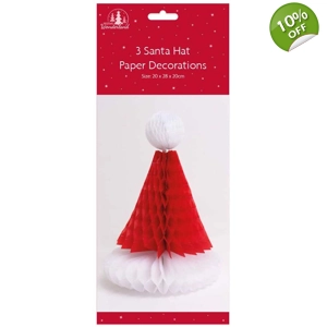 12 x Santa Hat 3pk Honeycomb Decorations