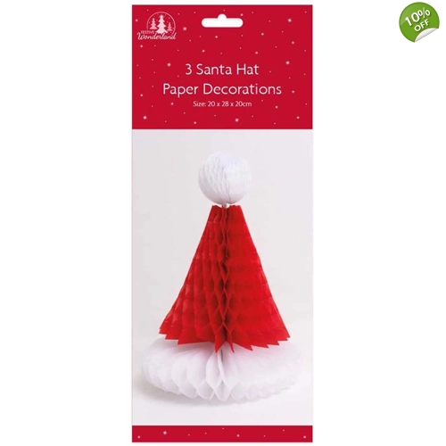 12 x Santa Hat 3pk Honeycomb Decorations