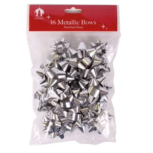 12 x Silver Gift Wrap Bows 16pk