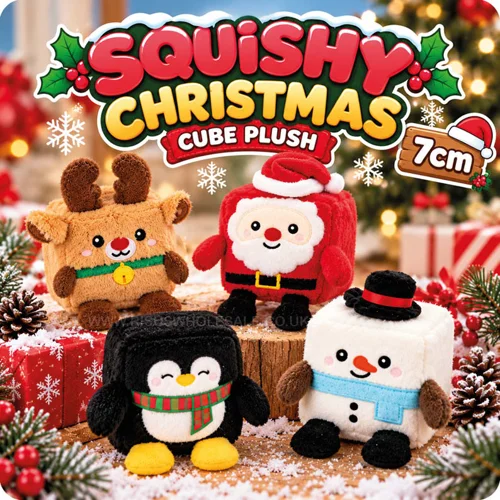 12 x Squishy Christmas Cube Plush 7cm