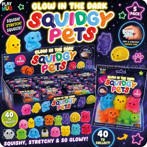 24 x Squidgy Glow in The Dark pets 5pk