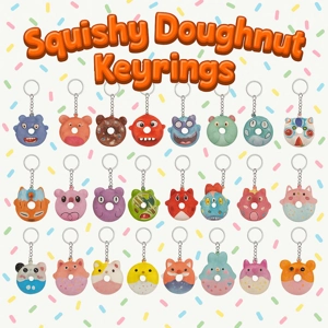 96 x Squishy Slow Rise Doughnut Keyrings 5cm