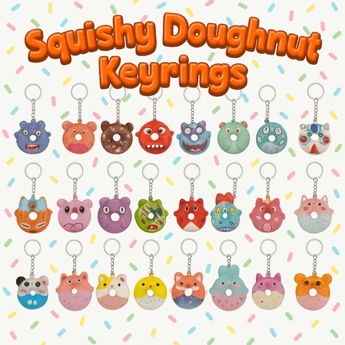 96 x Squishy Slow Rise Doughnut Keyrings 5cm