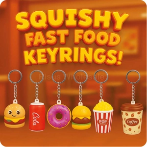 36 x Mini Squishy Fast Food Keyrings 5cm