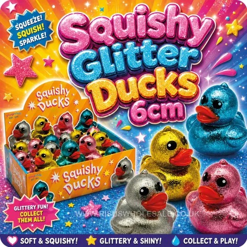 12 x Mini Squishy Glitter Ducks 6cm