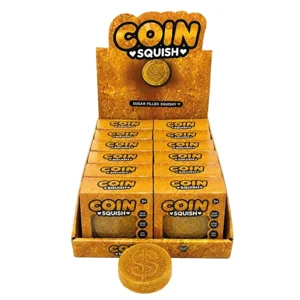 12 x Squishy Glitter Gold Coins 8.5cm