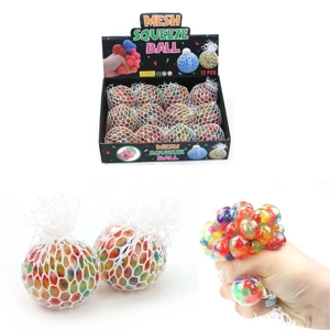 12 x Rainbow Squishy Bead Mesh Balls