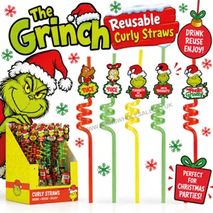 30 x The Grinch Reusable Curly Straws