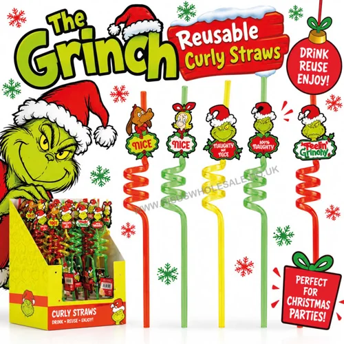 30 x The Grinch Reusable Curly Straws