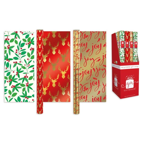 50 x Traditional Christmas Foil Gift Wrap 1.5m