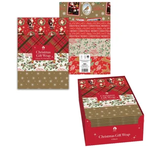 50 x Traditional Christmas Gift Wrap Sheets 8pk