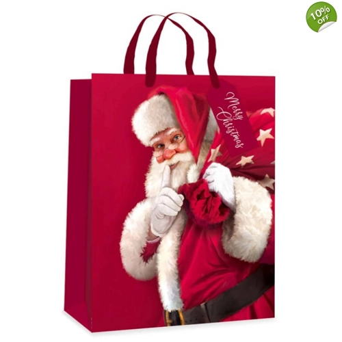 12 x Luxury Red Traditional Santa Gift Bags - MED