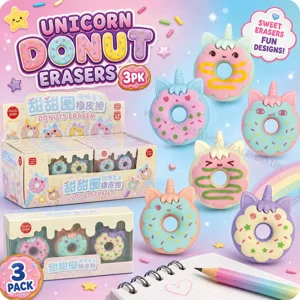 12 x Unicorn Donut Erasers 3pk