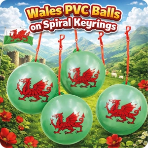 24 x Wales Balls With Spiral Keychain