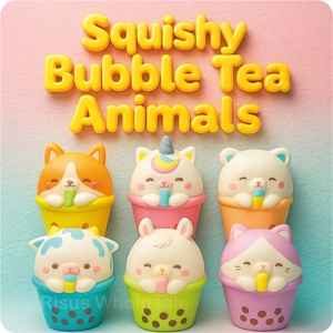 12 x Slow Rise Squishy Bubble Tea Animals 6cm