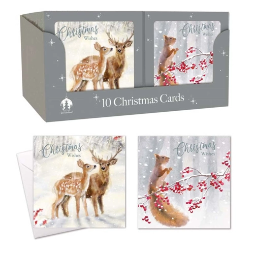 24 x Winter Deer & Squirrel Christmas Cards 10pk