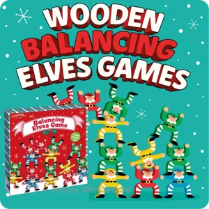 6 x Wooden Balancing Christmas Elves Game