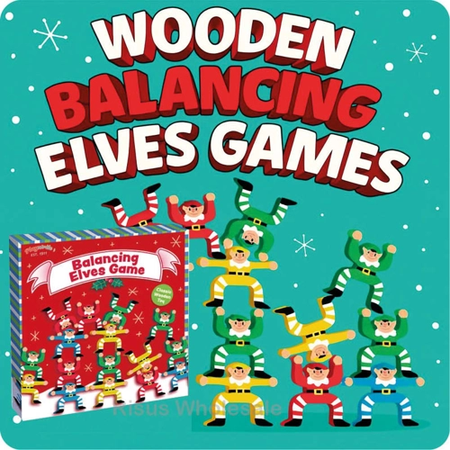 6 x Wooden Balancing Christmas Elves Game