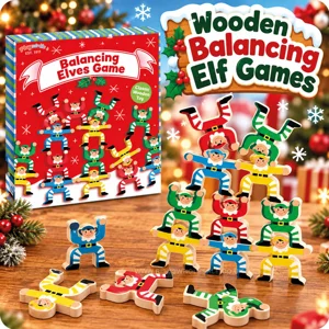 6 x Wooden Balancing Christmas Elves Game