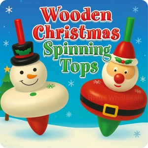 12 x Wooden Christmas Spinning Tops