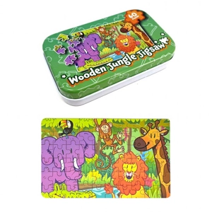 12 x Wooden Jungle Animal Jigsaws in Tin