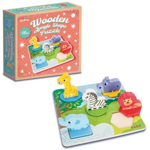 6 x Wooden Jungle Animal Shape Puzzles