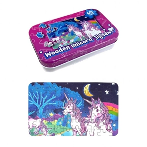 12 x Wooden Unicorn Jigsaws in Tin