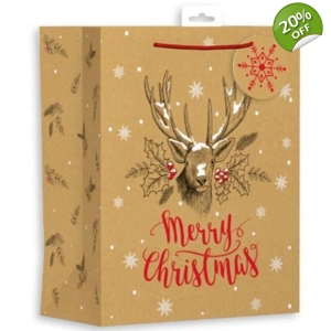 6 x Kraft Stag Gift Bags - MED