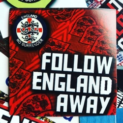 100 England Stickers: 7x7cm Follow England Away Red