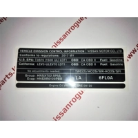 Emisijos lipdukas, Emission Label, NISSAN ROGUE 2.5, 2017