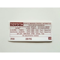 Emisijos lipdukas, Emission Label, TOYOTA SIENNA HIGHLANDER 2017