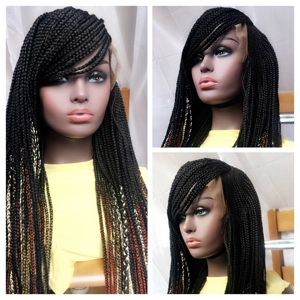 PREORDER*Black Multicolor Braided Wig Lace Frontal Cornrow Braid Wig Human Hair Hand Braided 26