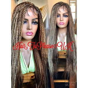 PREORDER*Blonde Golden Brown Mix Box Braids Braided Wig Micro Braids Wig Hand made Lace Part Wig Braided wig