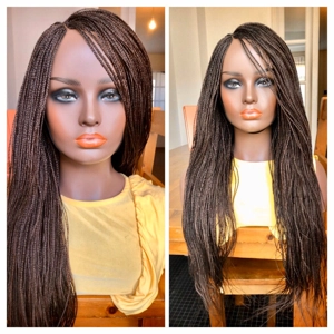 PREORDER*Micro Braids Brown Box Braids Braided Wig Braids Wig Hand made Lace Side Part Wig Braided wig