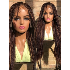 PREORDER*Micro Braids Brown Blonde Mix Box Braids Braided Wig Micro Braids Wig Human Hair Frontal Wig Braided wig