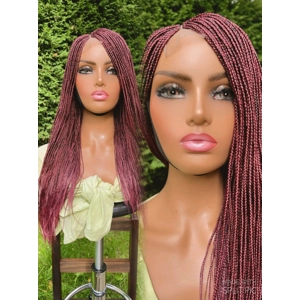 PREORDER*Micro Braids Burgundy Black Box Braids Braided Wig Braids Wig Hand made Lace Side Part Wig Braided wig 18”