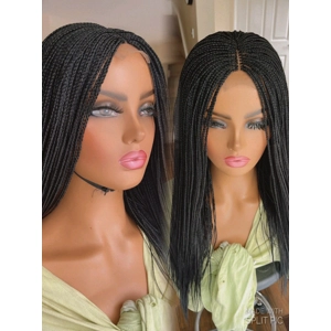PREORDER*Micro Braids Jet Black Box Braids Braided Wig Braids Wig Hand made Lace Middle Part Wig B..