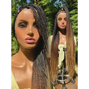PREORDER*Synthetic Full Lace Braided Wig Extended Black Brown Blonde Ombre Braids 36”