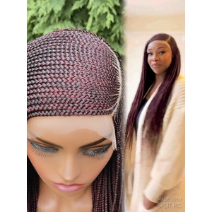 PREORDER*Closure Fulani Cornrows Off Black Burgundy Box Braids 28”