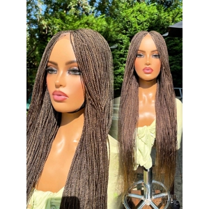 PREORDER*Closure Micro Brown Box Braids Braided Wig Hand made Lace Middle Part