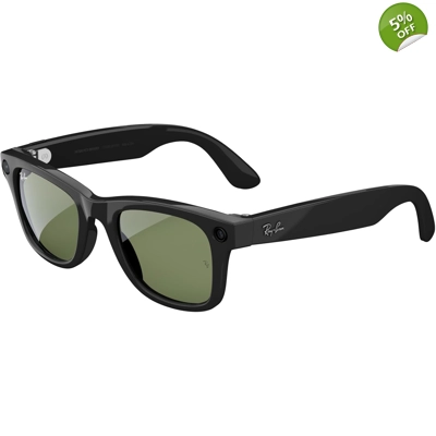 Ray-Ban Stories Wayfarer Smart Glasses Shiny Black Frame Classic Green G-15 Lens