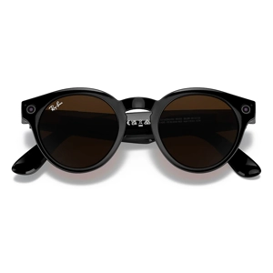 Ray-Ban Stories Round RW4003 Smart Glasses Shiny Black Frame Transitions Brown Lens