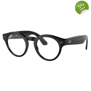 Ray-Ban Stories Round RW4003 Smart Glasses Shiny Black Frame Transitions Brown Lens